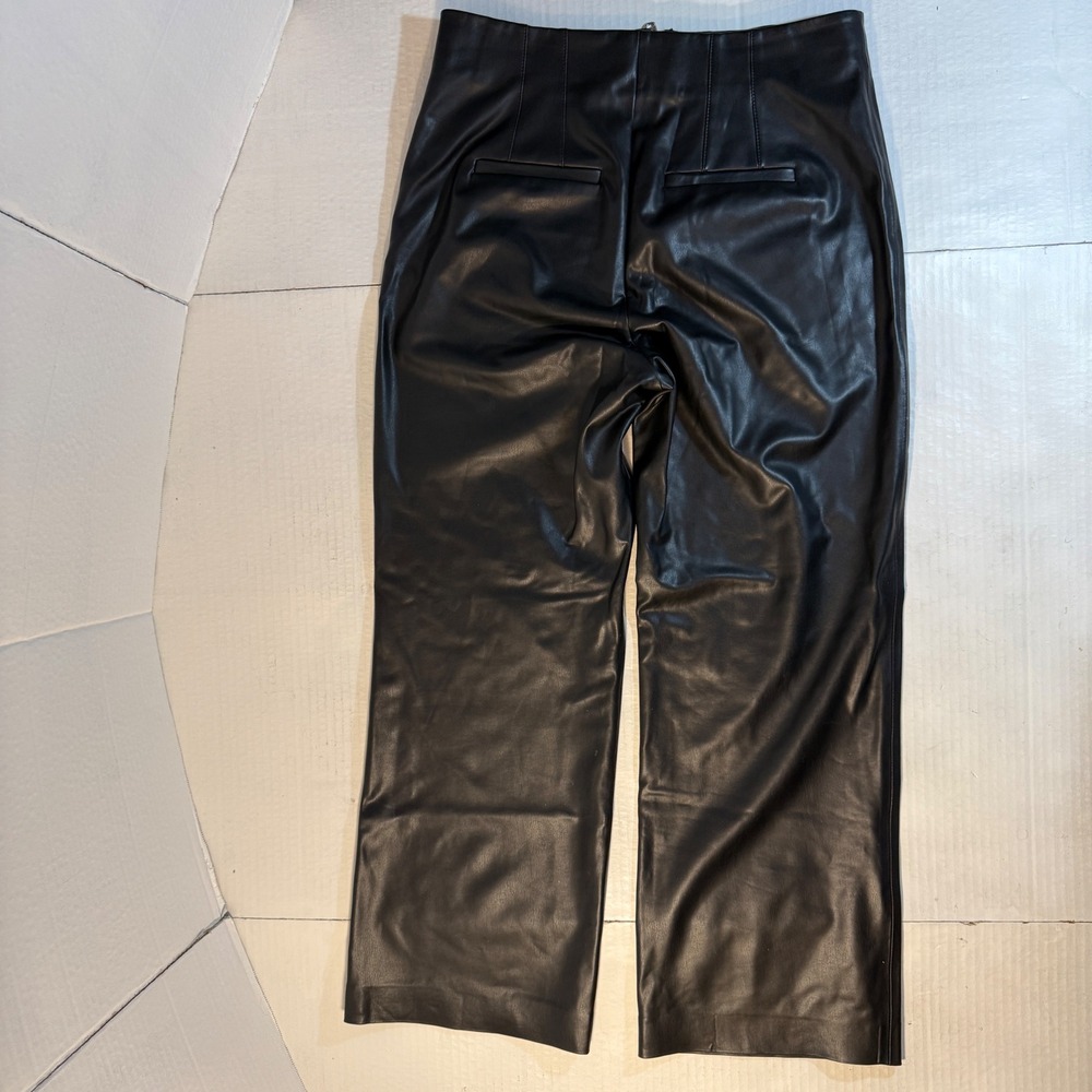 Veronica Beard Sz 8 pants Black Faux Leather High Waisted Wide Leg Crop Elegant - Picture 6 of 16